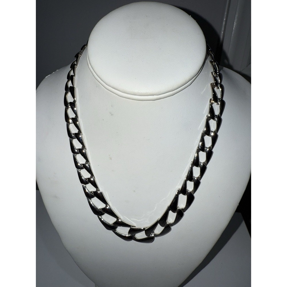 Napier Silver Enamel Link Vintage Necklace 15"